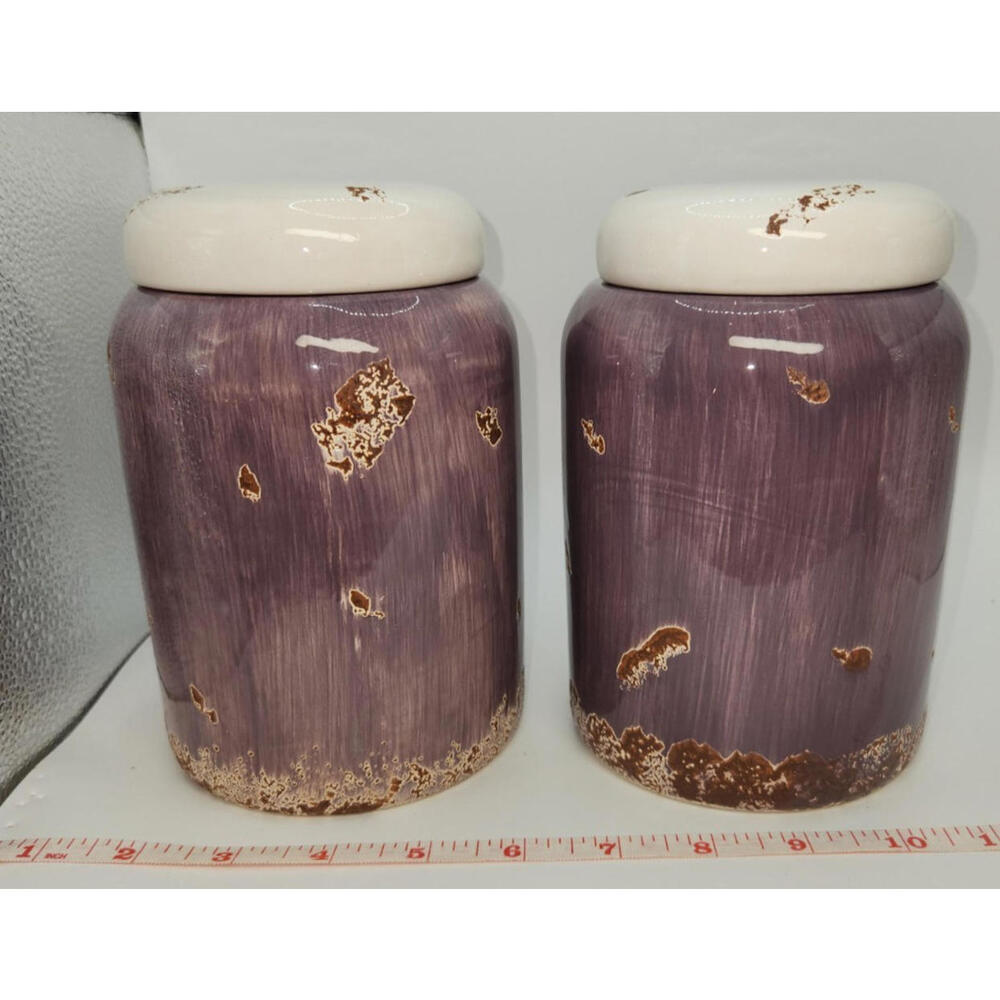 Small Ceramic Canisters With Lids, Purple & Brown - Picture 2 of 13